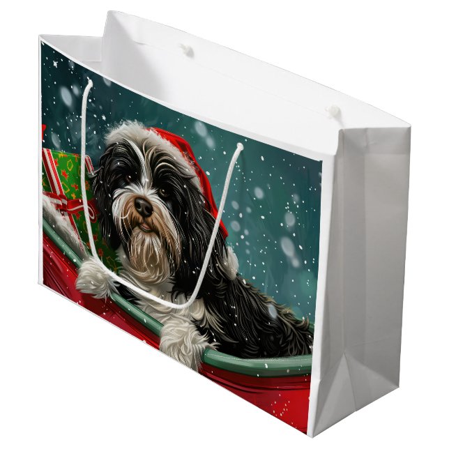 Tibetan Terrier Dog Weihnachtsfest Große Geschenktüte (Vorderseite Schrägansicht)