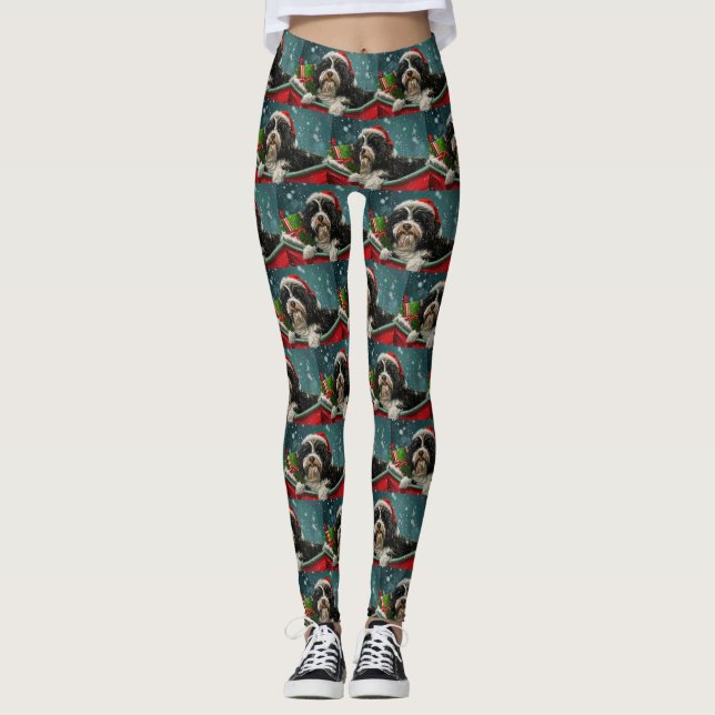 Tibetan Terrier Dog Weihnachtsfest Leggings (Vorderseite)