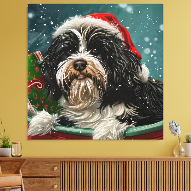 Tibetan Terrier Dog Weihnachtsfest Leinwanddruck (Insitu (Wohnzimmer))