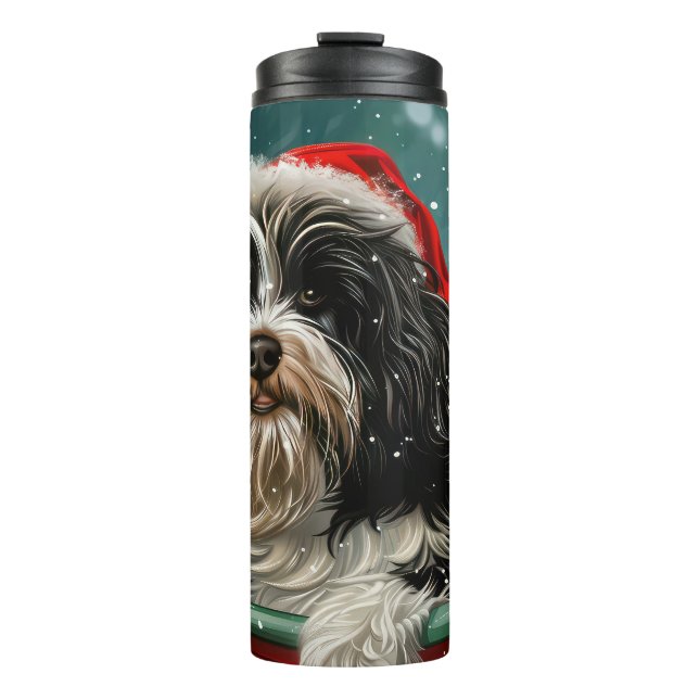 Tibetan Terrier Dog Weihnachtsfest Thermosbecher (Vorderseite)