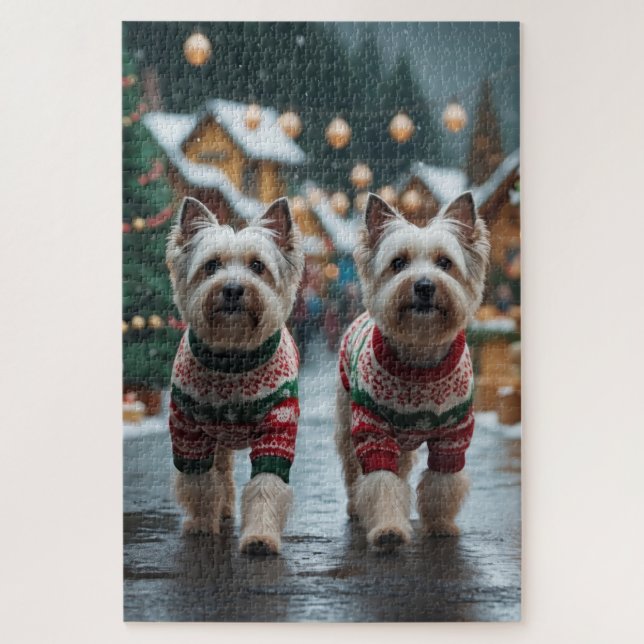 Tibetan Terrier Dogs Christmas Snow Holiday Puzzle (Vertikal)