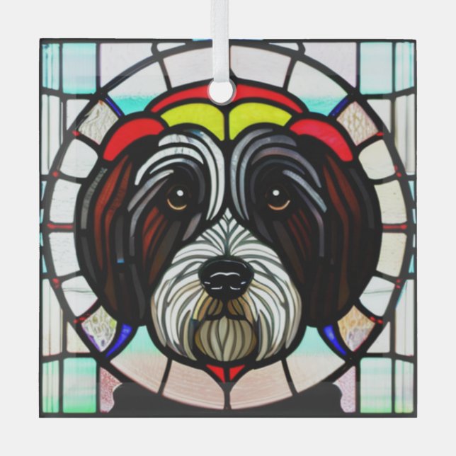 Tibetan Terrier "Festes Glas" Ornament Aus Glas (Vorderseite)