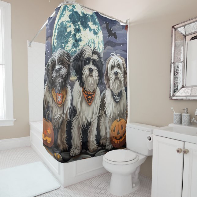 Tibetan Terrier Halloween Spooky Duschvorhang (Beispiel)