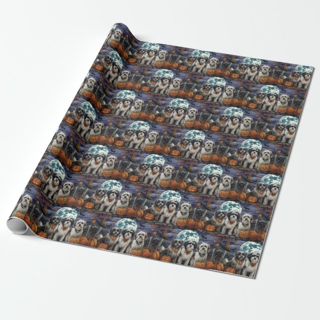 Tibetan Terrier Halloween Spooky Geschenkpapier (Ungerollt)