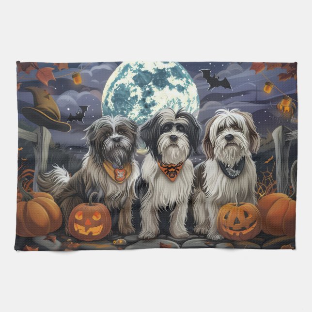 Tibetan Terrier Halloween Spooky Geschirrtuch (Horizontal)