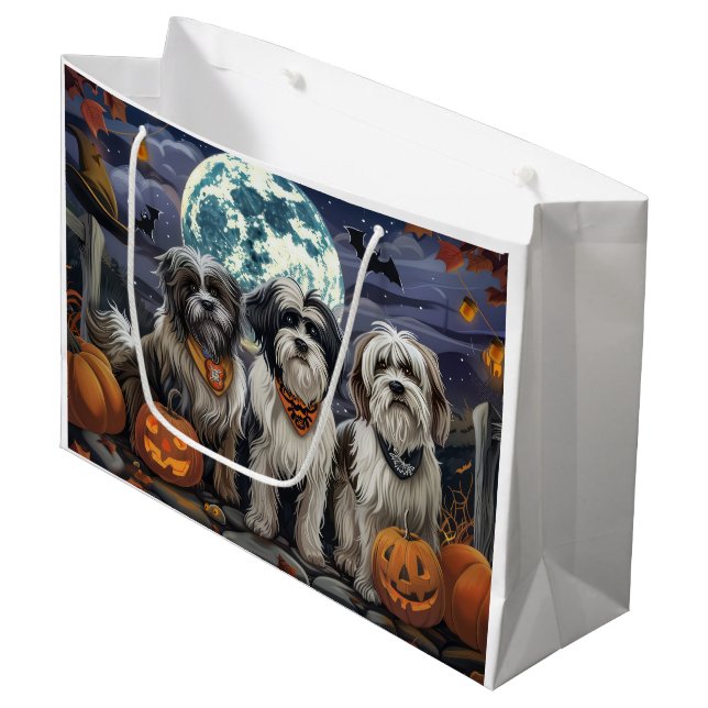 Tibetan Terrier Halloween Spooky Große Geschenktüte (Vorderseite Schrägansicht)