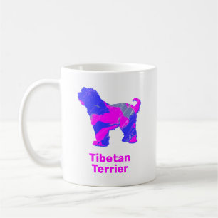 Tibetan Terrier Hund Silhouette Hot Pink und Blau Kaffeetasse