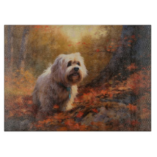 Tibetan Terrier im Herbstlaub Fall Inspiriert Schneidebrett