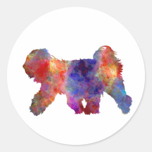 Tibetan Terrier im Watercolor Runder Aufkleber