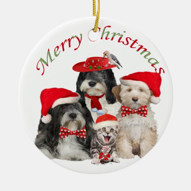 Tibetan Terrier Merry Christmas Ornament (Vorne)