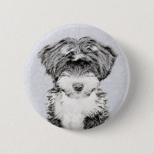 Tibetan Terrier Painting - Niedliche Original Dog Button