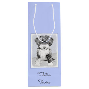 Tibetan Terrier Painting - Niedliche Original Dog Geschenktüte Für Weinflaschen