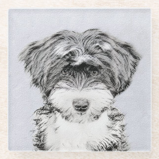 Tibetan Terrier Painting - Niedliche Original Dog  Glasuntersetzer (Vorderseite)
