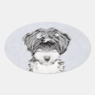 Tibetan Terrier Painting - Niedliche Original Dog  Ovaler Aufkleber