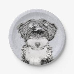 Tibetan Terrier Painting - Niedliche Original Dog Pappteller