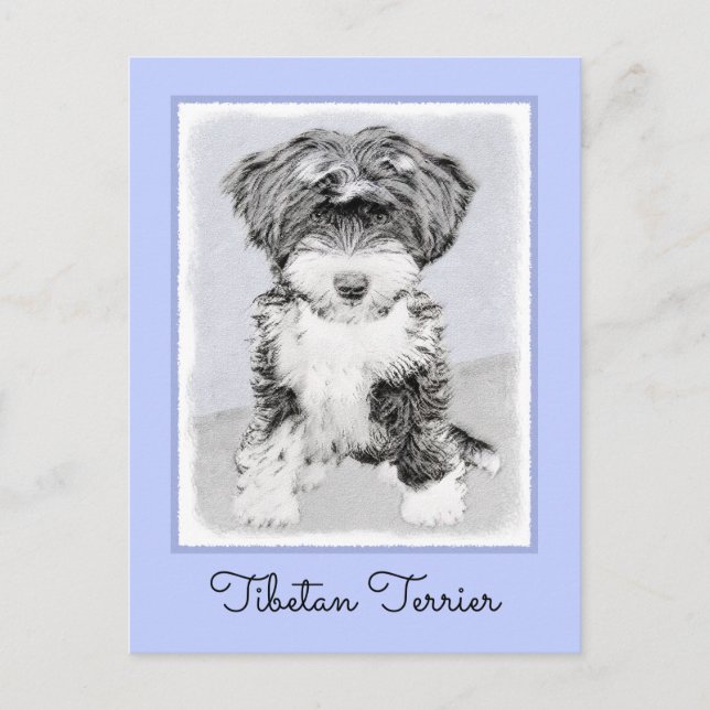 Tibetan Terrier Painting - Niedliche Original Dog  Postkarte (Vorderseite)
