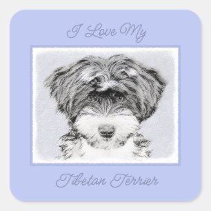 Tibetan Terrier Painting - Niedliche Original Dog  Quadratischer Aufkleber