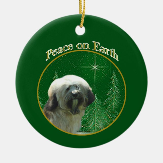 Tibetan Terrier Peace Keramik Ornament (Vorne)