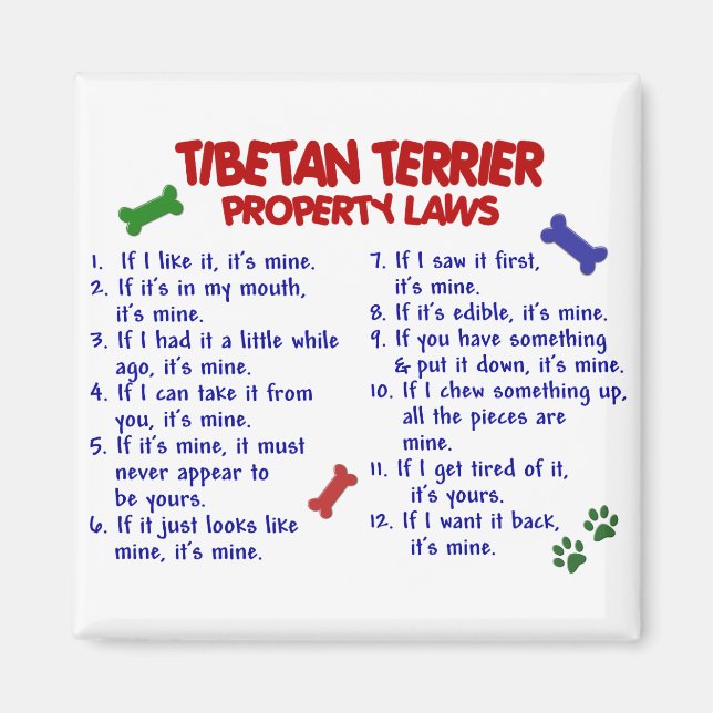 TIBETAN TERRIER Property Laws 2 Magnet (Vorne)
