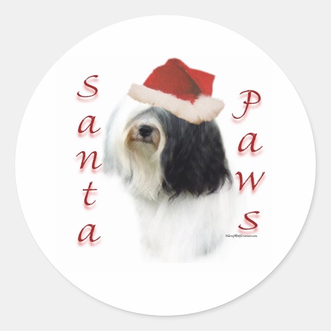 Tibetan Terrier Santa Paws Runder Aufkleber (Vorderseite)