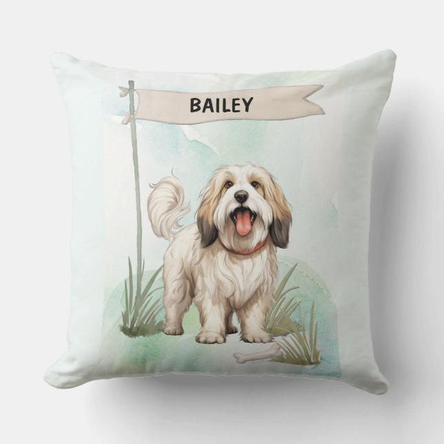 Tibetan Terrier Watercolor Personalized Dog Kissen (Vorderseite)