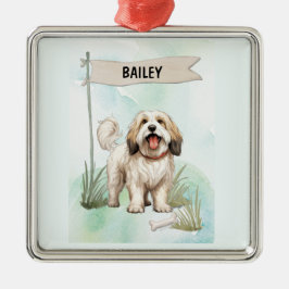 Tibetan Terrier Watercolor Personalized Dog Ornament Aus Metall