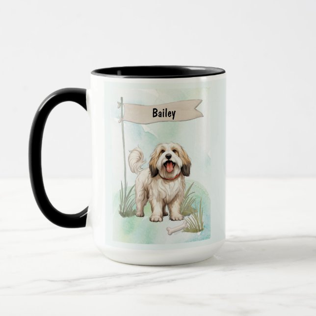 Tibetan Terrier Watercolor Personalized Dog Tasse (Links)