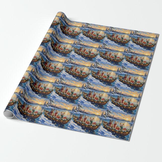 Tibetan Terrier Weihnachtsboot Urlaub Geschenkpapier (Ungerollt)