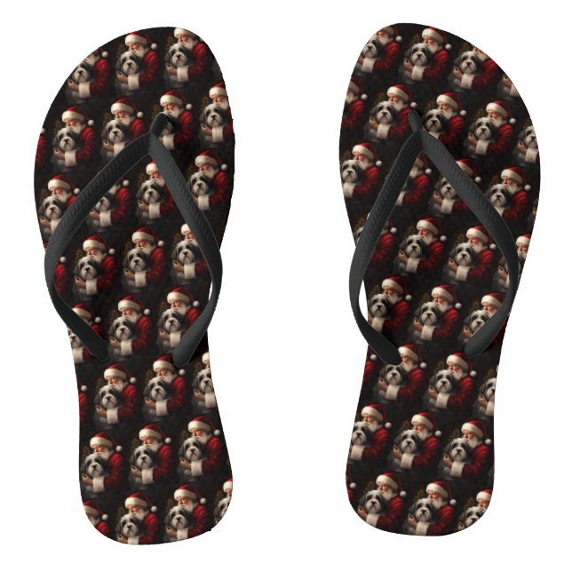 Tibetan Terrier Weihnachtsmann Weihnachten Flip Flops (Fußbett)