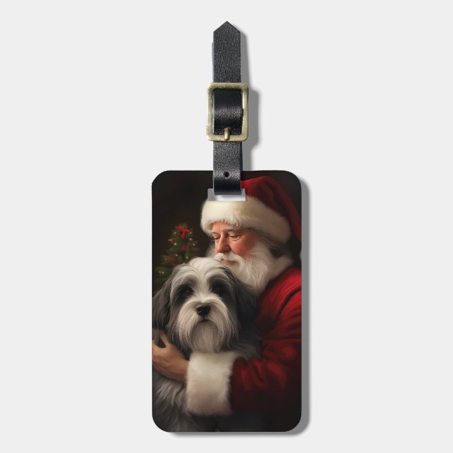 Tibetan Terrier Weihnachtsmann Weihnachten Gepäckanhänger (Vorderseite vertikal)