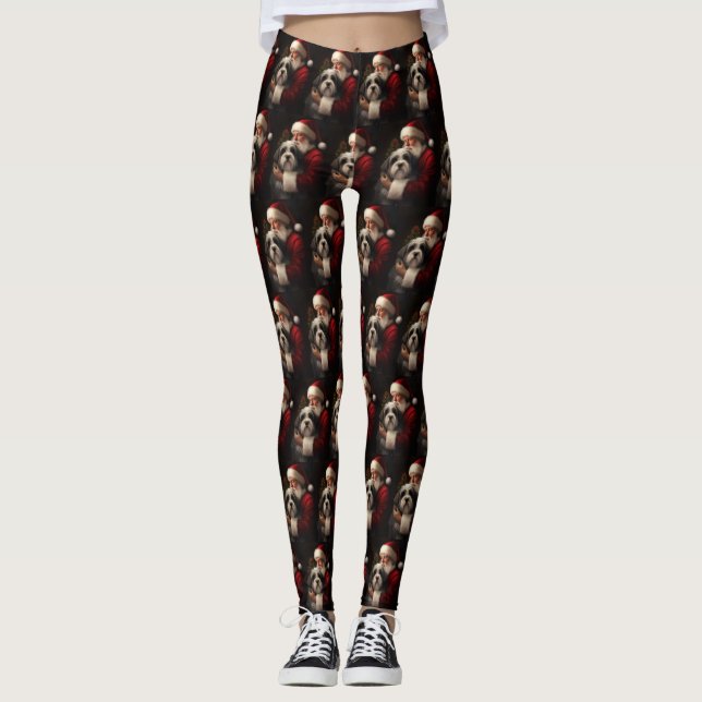 Tibetan Terrier Weihnachtsmann Weihnachten Leggings (Vorderseite)