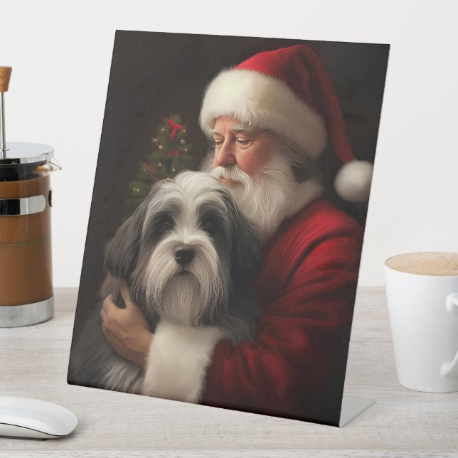 Tibetan Terrier Weihnachtsmann Weihnachten Sockelschild (In Situ)