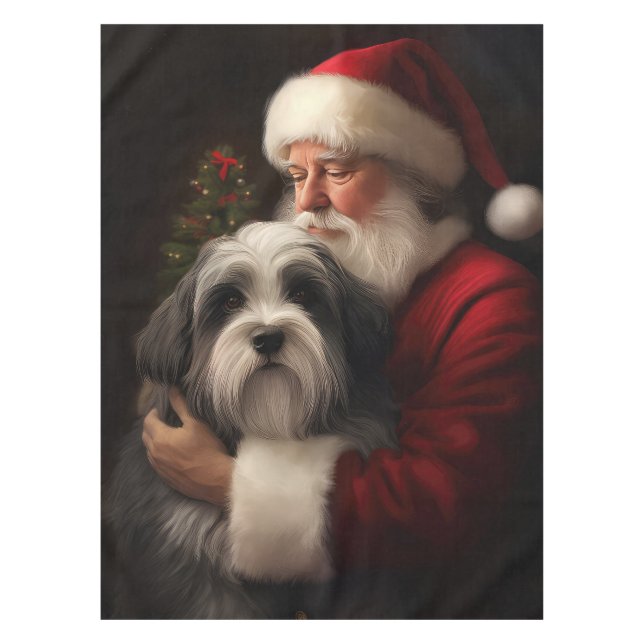 Tibetan Terrier Weihnachtsmann Weihnachten Tischdecke (Vorderseite)