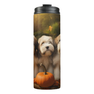 Tibetan Terrier Welpe Herbstfreude Kürbis Thermosbecher