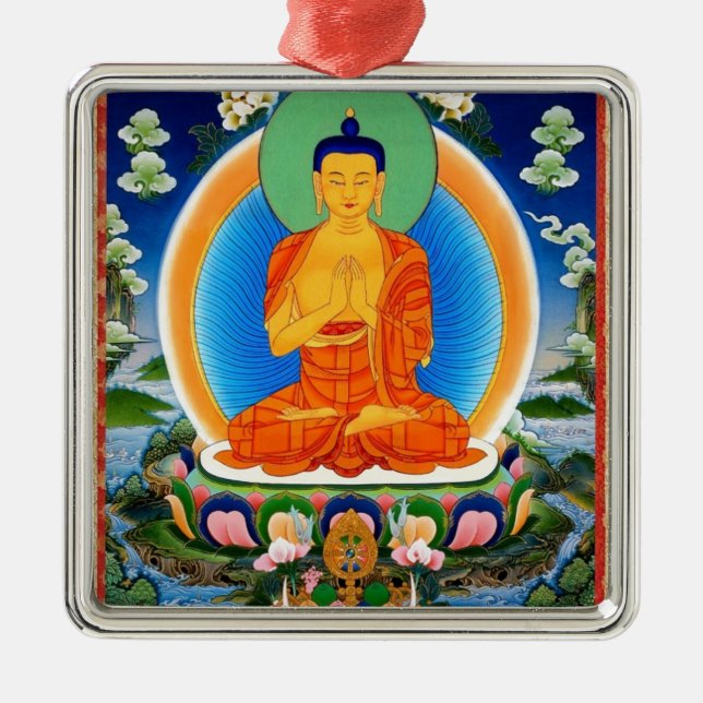 Tibetaner Thangka Prabhutaratna Buddha Ornament Aus Metall (Vorne)