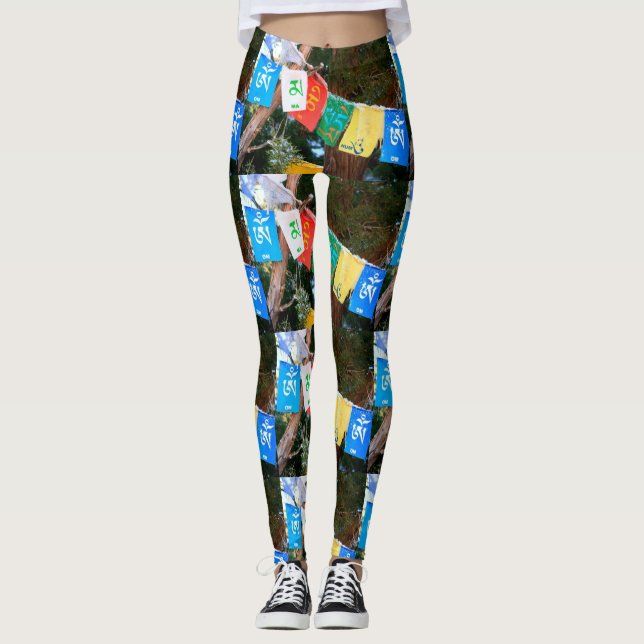 tibetanische Gebetsmehrfarbenflagge Leggings (Vorderseite)