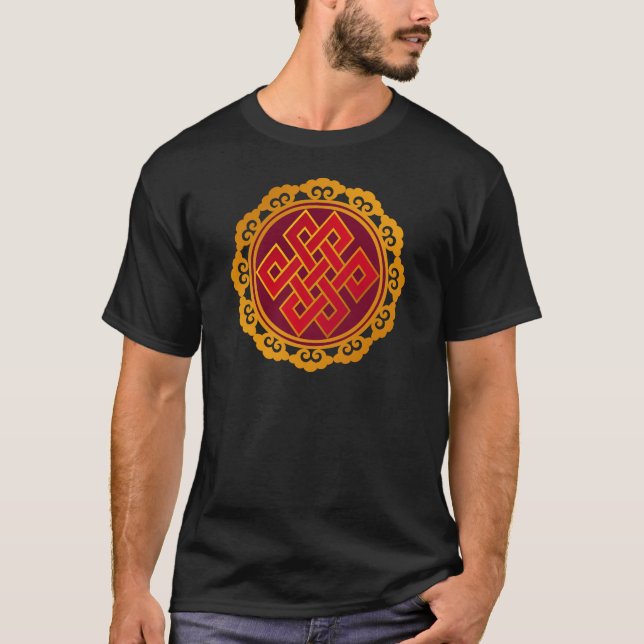 Tibetanischer Karma-Buddhismus-ewiger Knoten T-Shirt (Vorderseite)