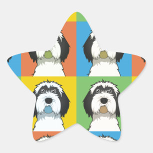Tibeter Terrier Cartoon Pop-Art Stern-Aufkleber
