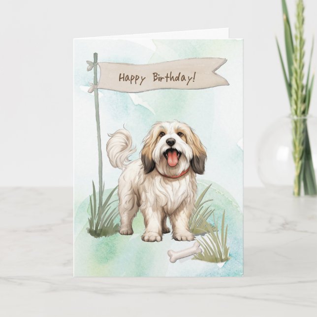Tibeter Terrier Dog Breed Under Birthday Sign Karte (Vorderseite)