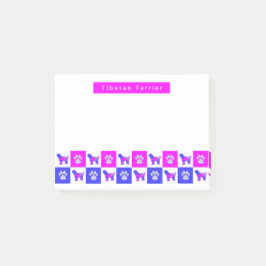 Tibeter Terrier Dog & Paw Print Hot Pink & Blue Post-it Klebezettel