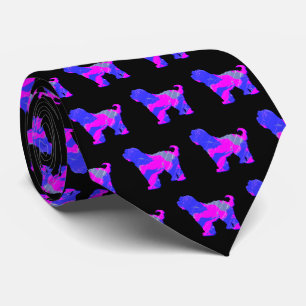 Tibeter Terrier Dog Pink Silhouette Black Neck Tie Krawatte
