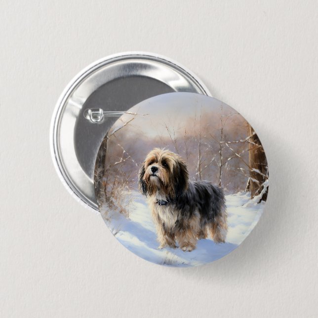 Tibeter Terrier Let It Snow Weihnachten Button (Vorne & Hinten)