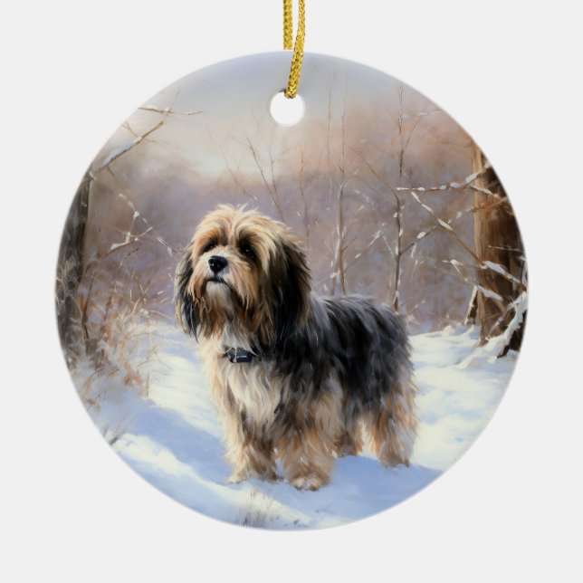 Tibeter Terrier Let It Snow Weihnachten Keramik Ornament (Vorne)