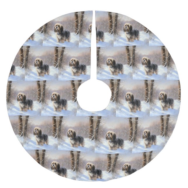 Tibeter Terrier Let It Snow Weihnachten Polyester Weihnachtsbaumdecke (Vorderseite)