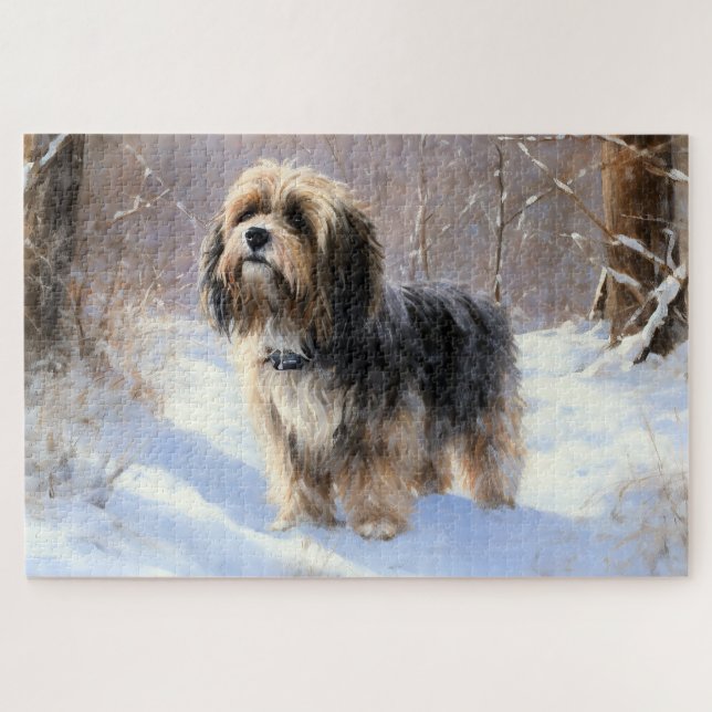Tibeter Terrier Let It Snow Weihnachten Puzzle (Horizontal)