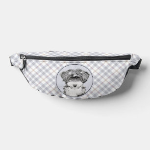 Tibeter Terrier Painting Black and White Dog Art Bauchtasche