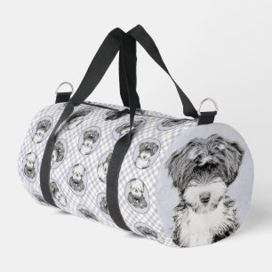 Tibeter Terrier Painting Black and White Dog Art Duffle Bag