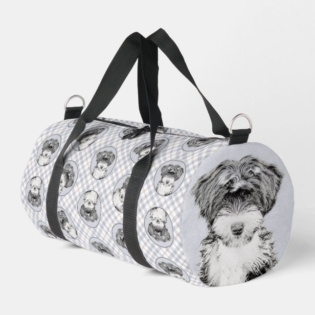 Tibeter Terrier Painting Black and White Dog Art Duffle Bag (Linke Seite)
