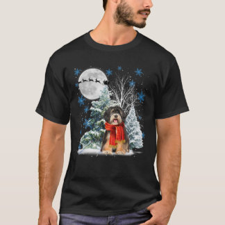 Tibeter Terrier Under Moonlight Snow Christmas Paj T-Shirt