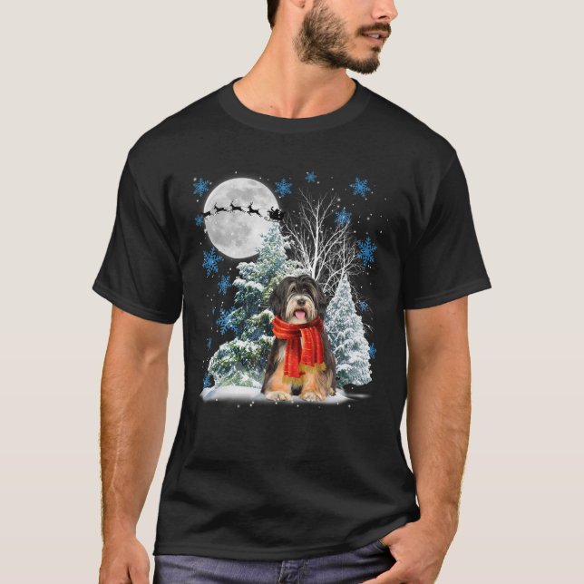 Tibeter Terrier Under Moonlight Snow Christmas Paj T-Shirt (Vorderseite)